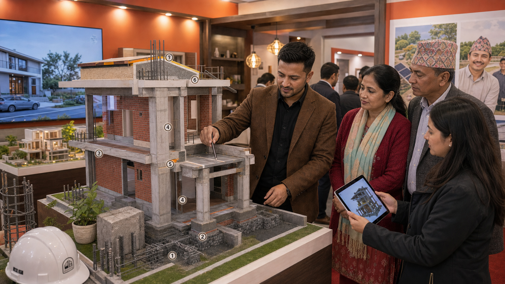 भित्री बीम र स्तम्भ देखाउने संरचनात्मक कटअवे वास्तुकला मोडेल प्रदर्शनमा